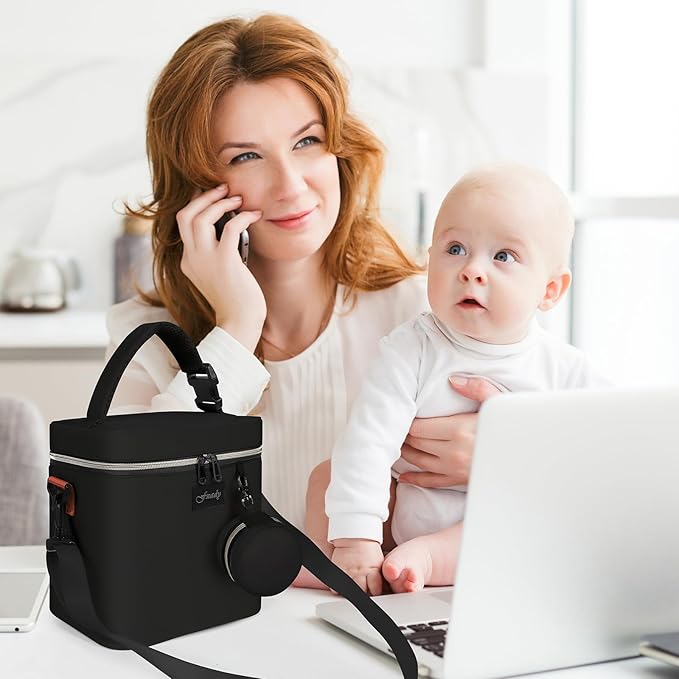 Breastmilk Cooler Bag with Ice Pack, Insulated Baby Bottle Tote Bag for 6 Bottles Up to 9 oz, Clip-On Pouch for Baby Essentials, Leakproof, Waterproof, Shoulder Strap for Nursing Moms