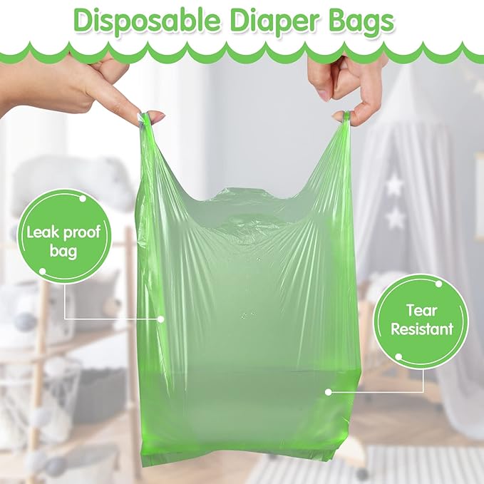 1600 Count Baby Disposable Diaper Bags Scented Diaper Sacks with Tie Handle Disposal Trash Sacks Baby Poop Waste Bag Refill(Green)