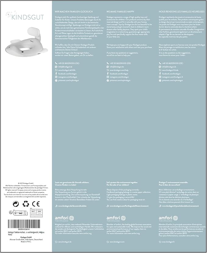 Kindsgut Potty Training Seat in whale design, designed in Germany, suitable for all toilet shapes non-slip toilet seat, Light Grey