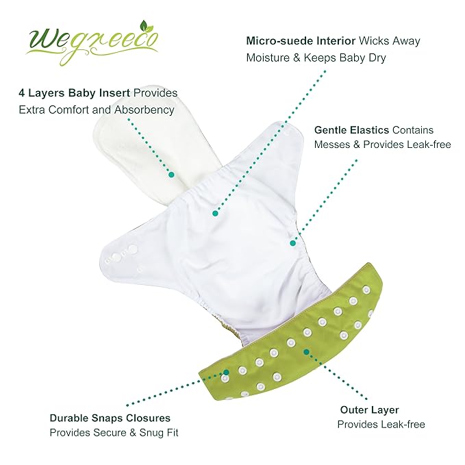 Wegreeco Cloth Diapers 6 Pack with Inserts, Washable Reusable Diapers for Babies, One Size Adjustable (Adventure)