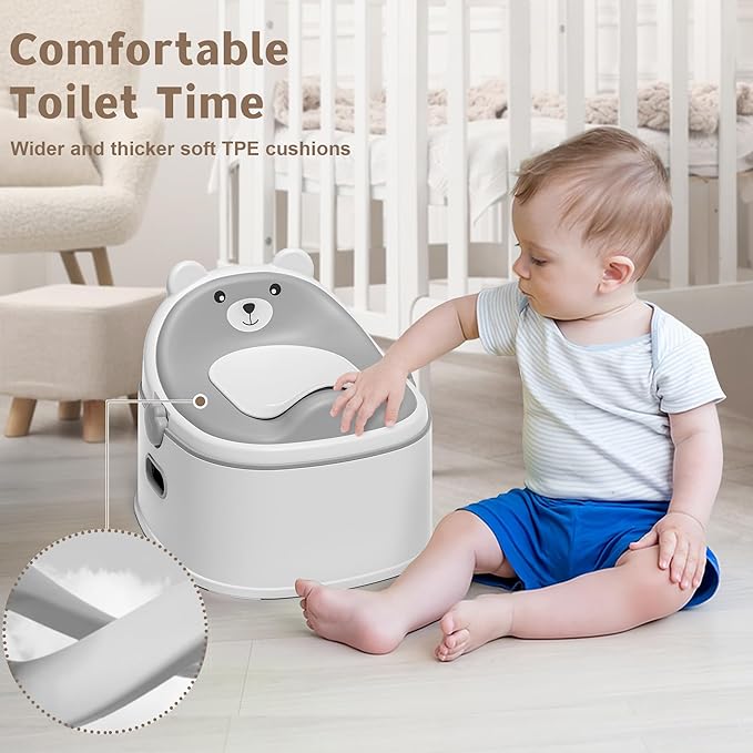 3-in-1 Potty Training Toilet, Portable Potty, Potty Training Seat and Toddler Step Stool, Easy Setup and Clean, Anti-Slip Toddler Potty Trainer for Boy Girl,Grey