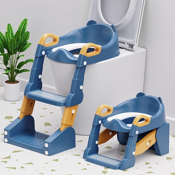 Potty Training Seat, 3-in-1 Toddler Toilet Seat with Step Stool Ladder, Splash Guard Anti-Slip Pad, Foldable Potty Chair with Soft Cushion for Toddler Kids Boys Girls