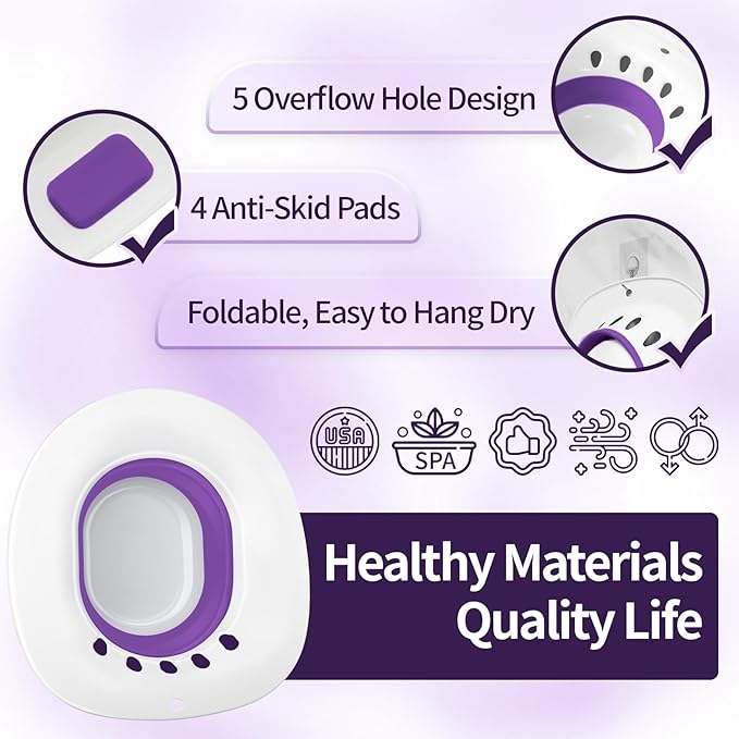 Sitz Bath for Hemorrhoids, Sitz Bath for Toilet Seat - Perineal Soaking Bath, Postpartum Care - Yoni Steam Seat - Foldable Basin for Salt Soak, Wide Seat - Use with Sitz Baths Salt