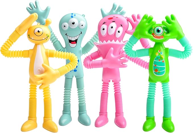4Pcs Telescopic Suction Cup Monster Toys,Sensory Toys for Kids 3-5 5-7,Toddler Toy,Fidget Toy,Toddler Travel Essential for Airplane,Pop Tubes, Christmas Stocking for Kids Boys Girls M