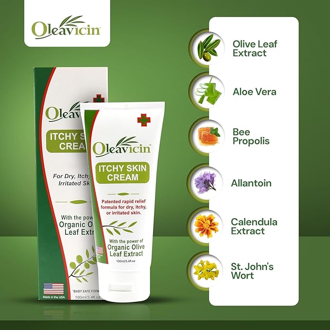Oleavicin Extra Strength Anti-Itch Cream (3 Pack) for Dry, Itchy Skin Relief – Natural Fungal & Rash Treatment with Olive Leaf Extract – Fast-Acting, Long-Lasting Itch Relief