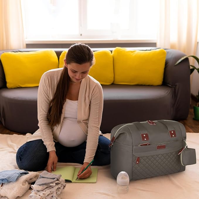 Diaper Bag Tote, Diaper Baby Bags with Pacifier Case, Shoulder Straps, Stroller Clips, Waterproof Large Mommy Maternity Travel Baby Bag for Mom and Dad, khaki, Medium