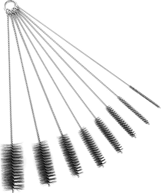 16 Inch Extra Long Pipe Cleaning Brush Set Stainless Steel Bristles, Stainless Steel Pipe Brush Steel Bottle Brush 8 Piece Variety Pack for Auto Parts, Bottles,Tubes, Etc.