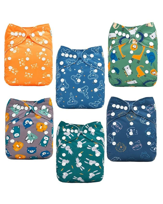 ALVABABY Baby Cloth Diapers 6 Pack with 12 Inserts Cloth Diaper Covers Adjustable Washable Reusable for Baby Girls and Boys 6DM121A