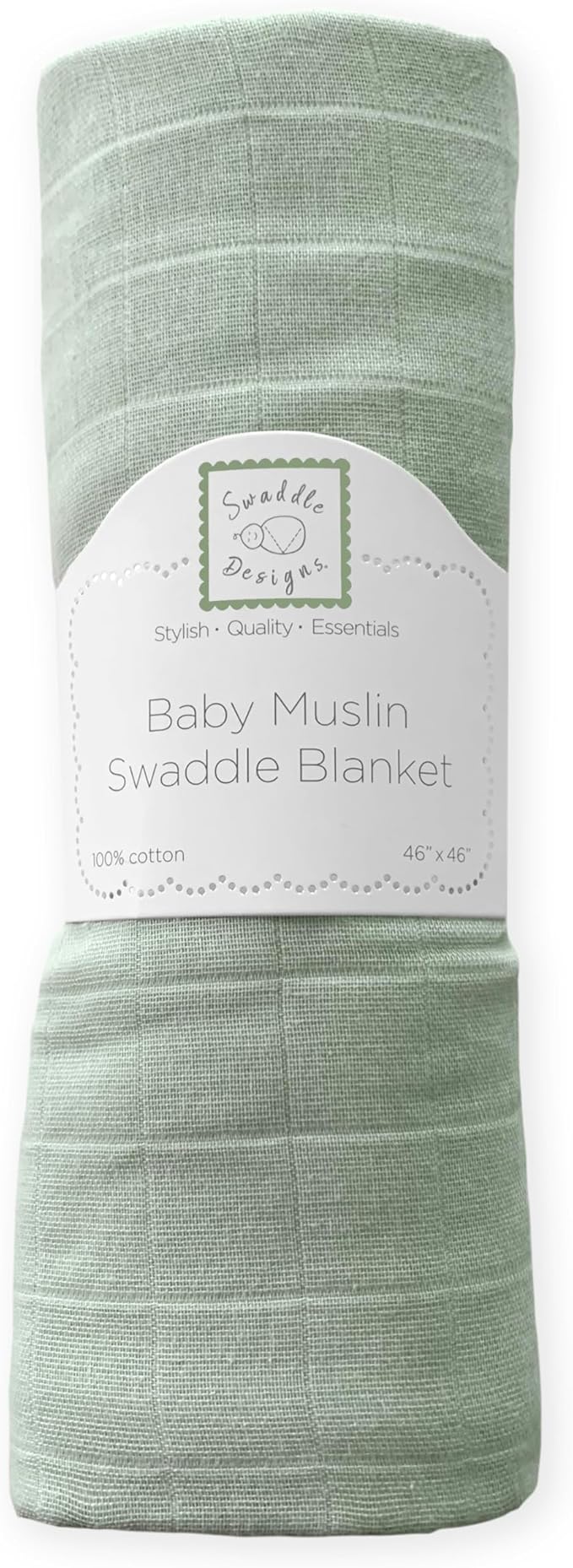 SwaddleDesigns Cotton Muslin Swaddle Blanket, Receiving Blanket for Baby Boys & Girls, Best Registry Gift, 46x46 inches, Jadeite