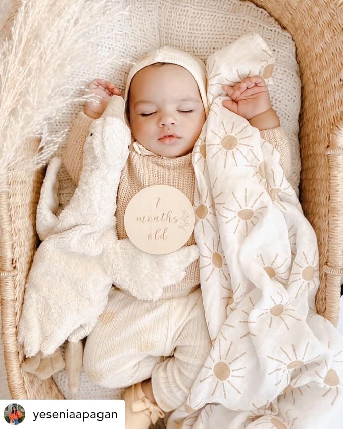 Miaoberry 100% Organic Cotton Baby Muslin Swaddle Blanket Set| Golden Boho Sunrays| Gender Neutral for Boys Girls|Yellow Mustard Orange Sun Rays| Hospital Newborn Receiving Blanket