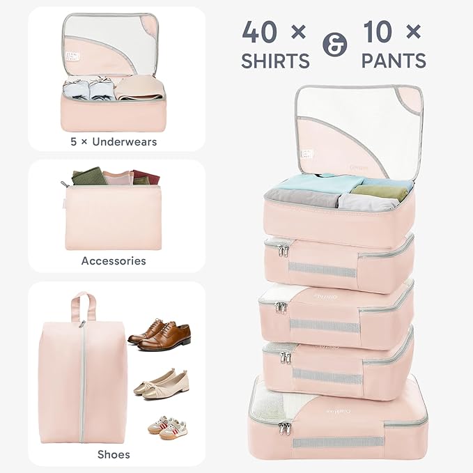 ALL INCLUDED 10 Set Durable Packing Cubes for Suitcases,Gifts for Women Mom, UPGRADED Anti-Tear Stitching, NEW Improved Luggage Packing Organizers for Travel Accessories (Beige)