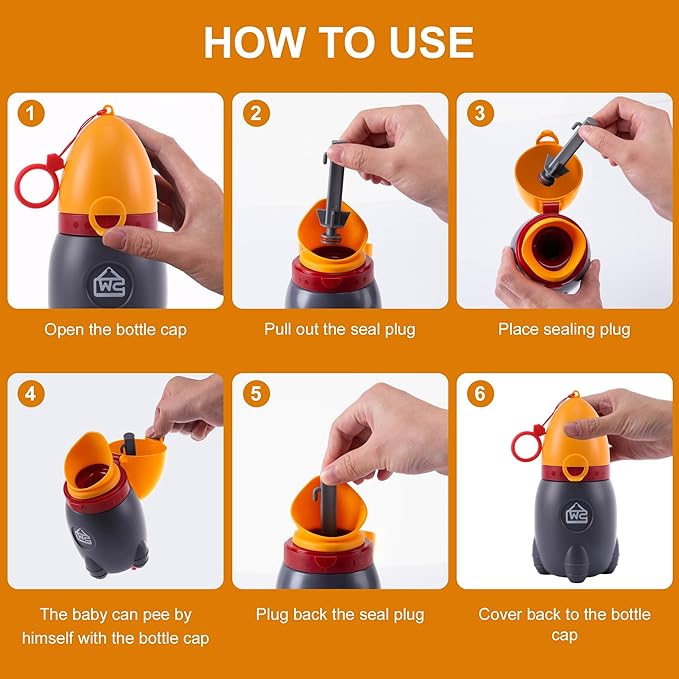 2025 Upgraded Travel Urinal for Kids,Rocket Toys Portable Emergency Urinal for Toddler,Light and Easy to Carry,Suitable for Car,Travel,Camping and Children's Urinal Potty Training(Vitality Orange)