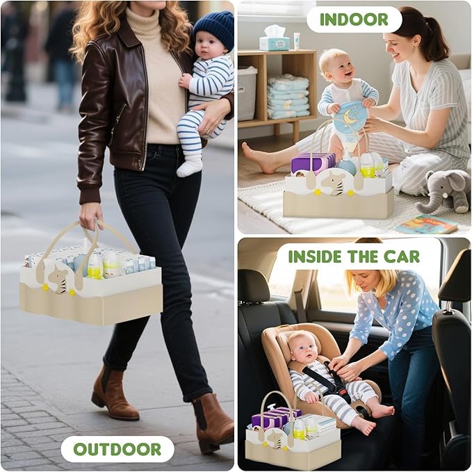 3-Tier Rolling Diaper Caddy Organizer with Dividers & Wheels, Large Capacity Detachable Mobile Storage Diaper Cart for Nursery, Bedroom, Changing Table, Crib, Baby Essentials