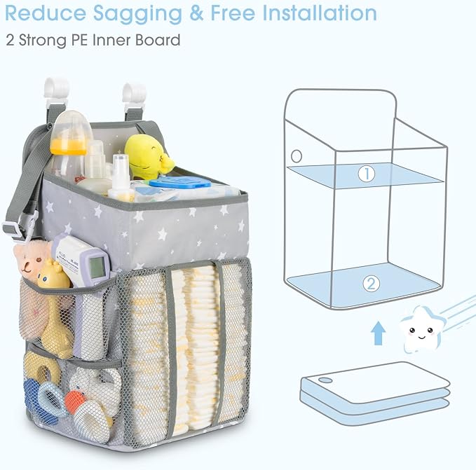 Maliton Changing Table Diaper Organizer - Baby Hanging Diaper Stacker Nursery Caddy Organizer for Cribs Playard Baby Essentials Storage (Star)