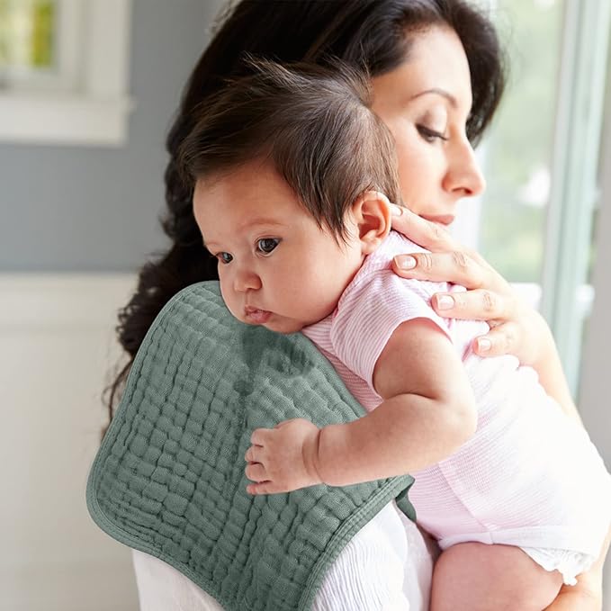 Looxii Muslin Burp Cloths 100% Cotton Muslin Cloths 12 Pack Large 20''x10'' Extra Soft and Absorbent Baby Burping Cloth for Boys and Girls (Grey+DarkGreen)