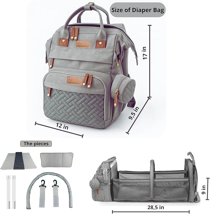 Baby Diaper Bag with Changing Station, Waterproof Diaper Bag Backpack for Mom/Dad, Baby Shower Gifts, w/USB Charging Port, Insulated Bottle Holders & Pacifier Case, XL Storage Backpack, Grey
