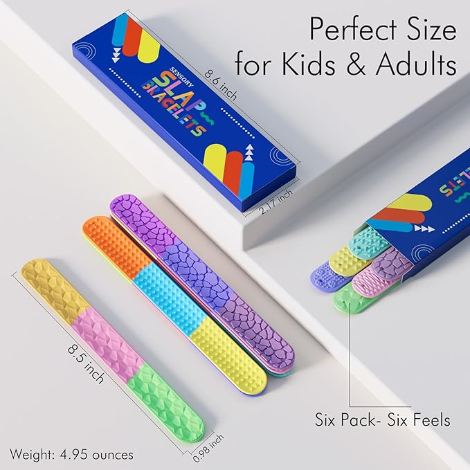 Textured Silicone Slap Bracelets Fidget Toys for Kids Adults, 6PCS Sensory Snap Bracelets for Stress Anxiety Autistic ADHD, Calm Down Classroom Travel Essentials Toys, Stuffers Gifts for Boys Girls