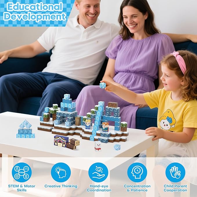 100pcs Magnetic Blocks, Magnetic Blocks for Kids Ages 4-8, Magnetic Cubes Sets for Frozen Princess Castle Build, Stacking Magnets for Kids, Birthday Gifts for Boys and Girls Age 3+ Years Old