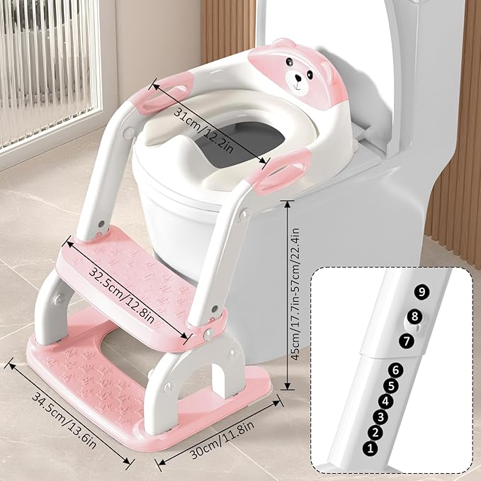DEEKI Potty Training Seat Upgrade 2 in 1 Toddler Training Toilet Chair Potty Seat with Step Stool Ladder for Baby Kids Boys Girls(Pink)