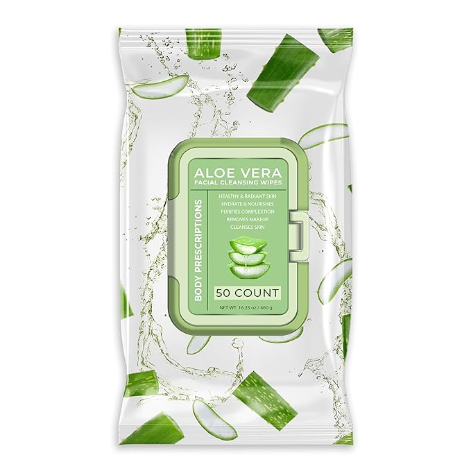 Body Prescription Makeup Cleansing Wipes - Gentle and Effective Face Wipes, 50 Count (Pack of 1), Aloe Vera