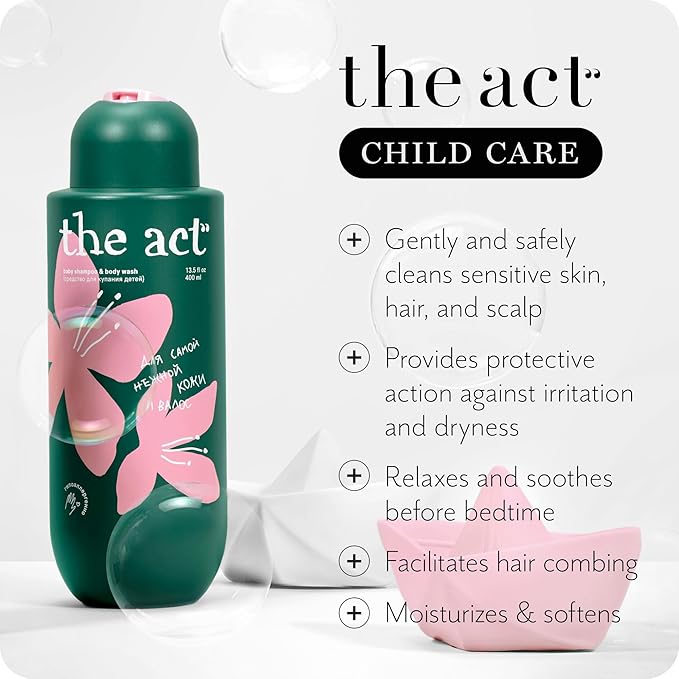 The Act Organic Baby Shampoo and Body Wash with Chamomile - Hypoallergenic, Natural Oils, Tear-Free, for Sensitive Skin and Fine Hair, for Kids 3+, Sulfate-, Paraben-, Phthalate-, Dye-Free,13.5 Fl Oz