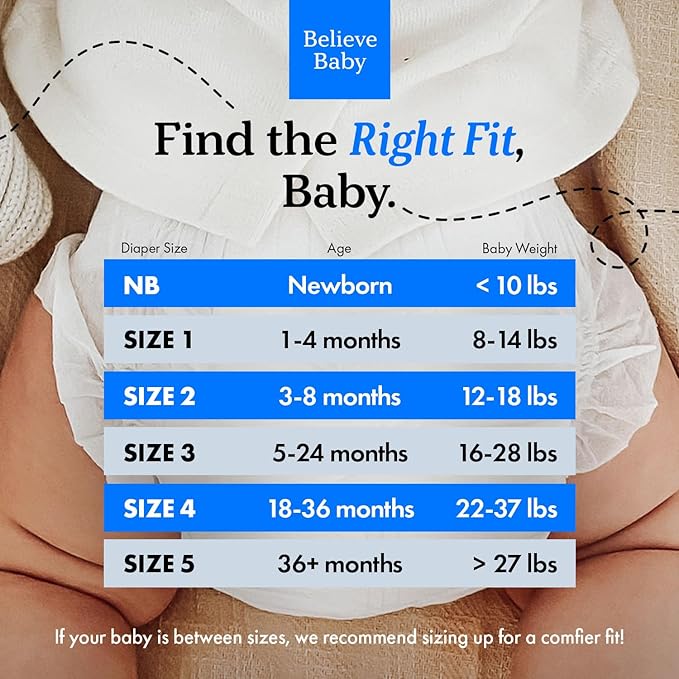 Believe Diapers Size 3 (16-28 Lbs) Viscose Bamboo Diapers 42 Count – Natural Baby Diaper, Chemical Free and Fragrance Free Natural Diaper for Sensitive Skin, Super Absorbent with Leak Protection