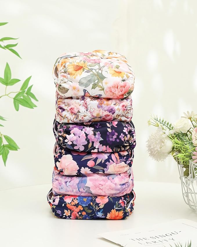 ALVABABY Baby Cloth Diapers 6 Pack with 12 Inserts Cloth Diaper Covers Adjustable Washable Reusable for Baby Girls and Boys 6DM115A