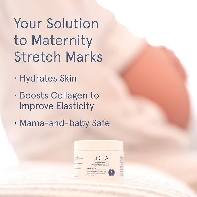 LOLA Stretch Mark Prevention Cream with Apricot Oil, Shea Butter, Vitamin E, Unscented