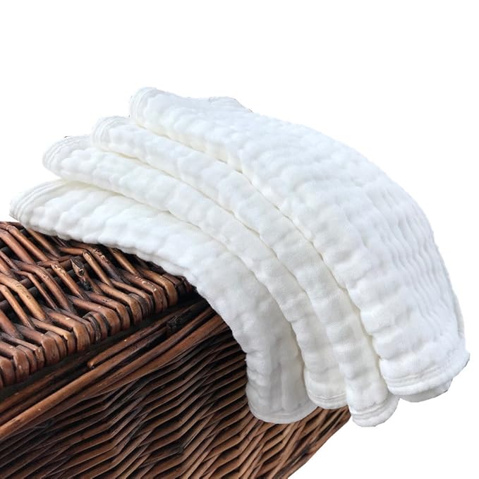 Synrroe Burp Cloths Large, Muslin Burp Cloths for Baby Girls and Boys, Pack of 4 Extra Absorbent and Soft Muslin, 6 Layers 20 by 10 Inches 100% Cotton (White 4 Pack)