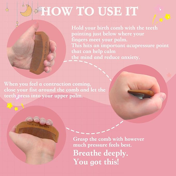 Birth Comb Acupressure Massage Ball Set - Wooden Labor Comb Natural Labor and Delivery Essentials, Mom to Be Gift, New Mom Gifts for Labor Pain Relief