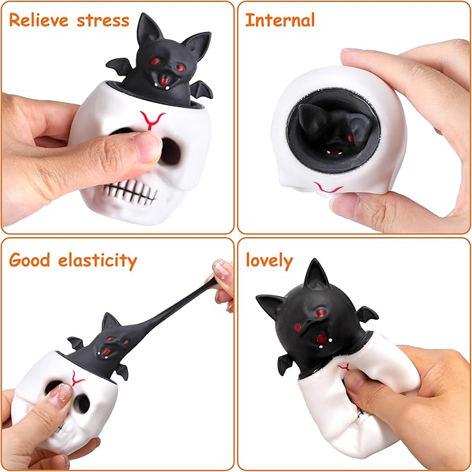 Tlswshsy 12 Pcs Halloween Skull Squishy Toy, Stretchy Skull Relieve Stress Fidget Toys, Squeeze Sensory Ghost Toys for Halloween Party Decoration Trick or Treat Office Toy