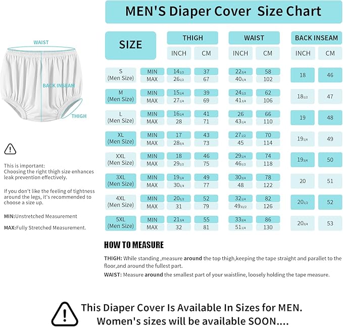 Adult Diaper Cover for Incontinence Noiseless Leak-Protection Underwear Plastic Pants Over Diapers Waterproof Rubber Pants (White, S(Men Size))