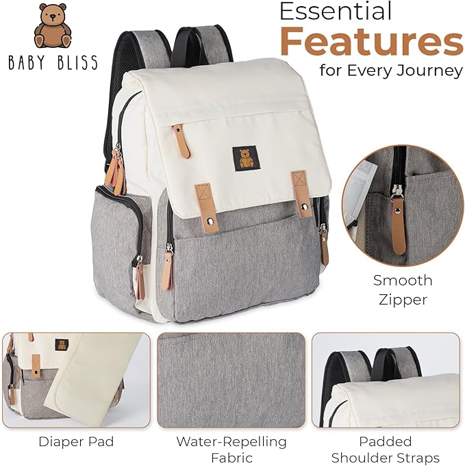 Baby Bliss Alexander Diaper Bag for New Parents - Versatile Diaper Backpack Available in 4 Color Options, Features Organizational Pockets, Perfect for Daily Use.