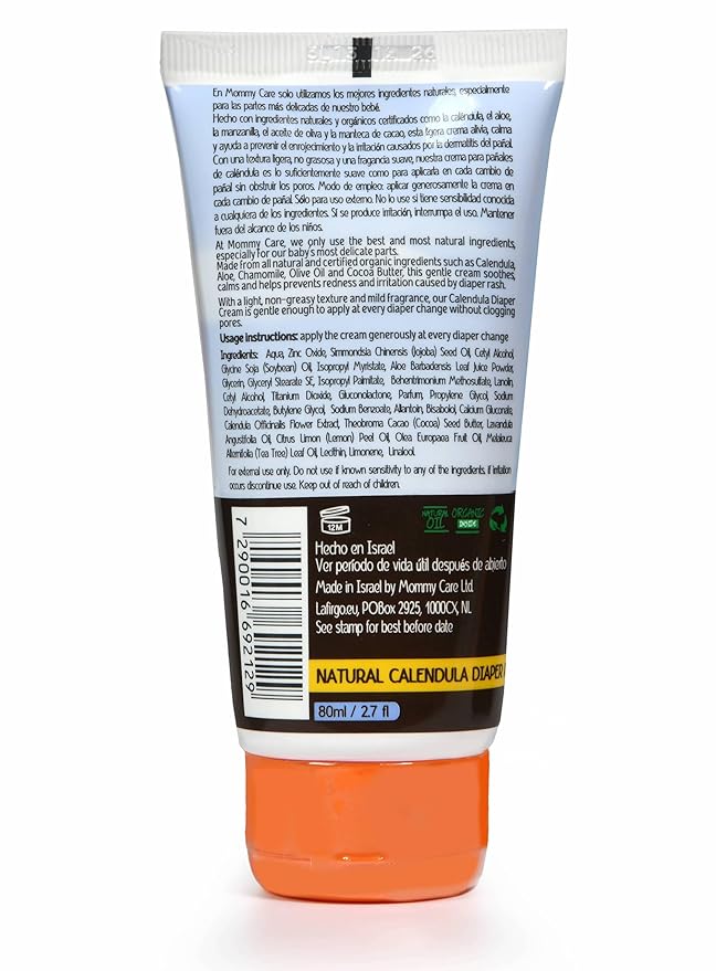 Mommy Care Organic Baby Diaper Rash Cream – Natural Calendula Diaper Cream, Gentle & Soothing Barrier Paste for Newborns, Infants & Toddlers, Prevents & Relieves Rash, 80ml / 2.7 fl oz