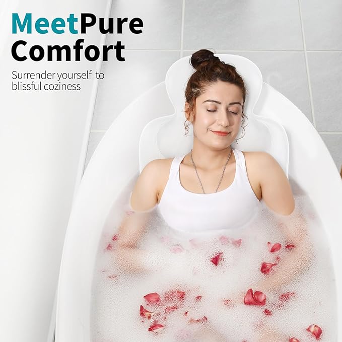 Bath Pillows for Tub, Skin Friendly Bathtub Cushion for Head and Neck with Soft 5D Mesh Fabric and 54 Non-Slip Suction Cups, Relaxing Tub Shower Accessories Spa Gifts