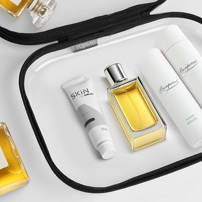 Hard Sided Clear Zipper Case for Storage- Professional-Grade Plastic Clear Zipper Pencil Case,Toy Storage Bins, Toiletry Pouch, Travel Organizer, Cosmetic Bag（Black,3 Pack, LMS）