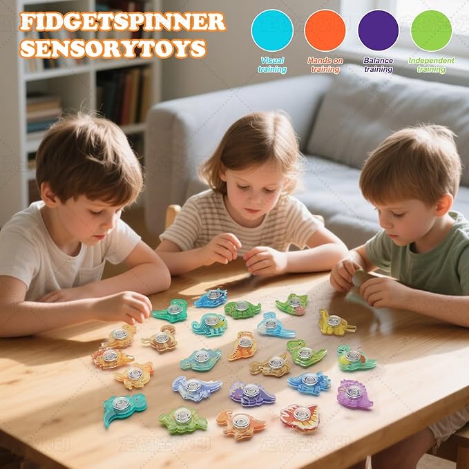 24PCS Dinosaur Fidget Spinner Toys,Party Favors Birthday Gifts Goodie,Autism Sensory Toys for Boys Girls Stress Relief,Treasure Box Toy for Classroom Prizes Supplies(Dinosaur)