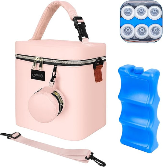 Breastmilk Cooler Bag with Ice Pack, Insulated Baby Bottle Tote Bag for 6 Bottles Up to 9 oz, Clip-On Pouch for Baby Essentials, Leakproof, Waterproof, Shoulder Strap for Nursing Moms