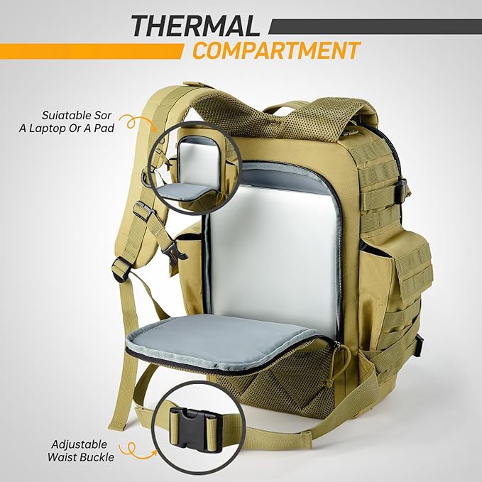 SHARKMOUTH Military Diaper Bag for Dad - Insulated Baby Diaper Backpack with Patches for Hiking Travel Camping - Baby Shower Gifts Tan