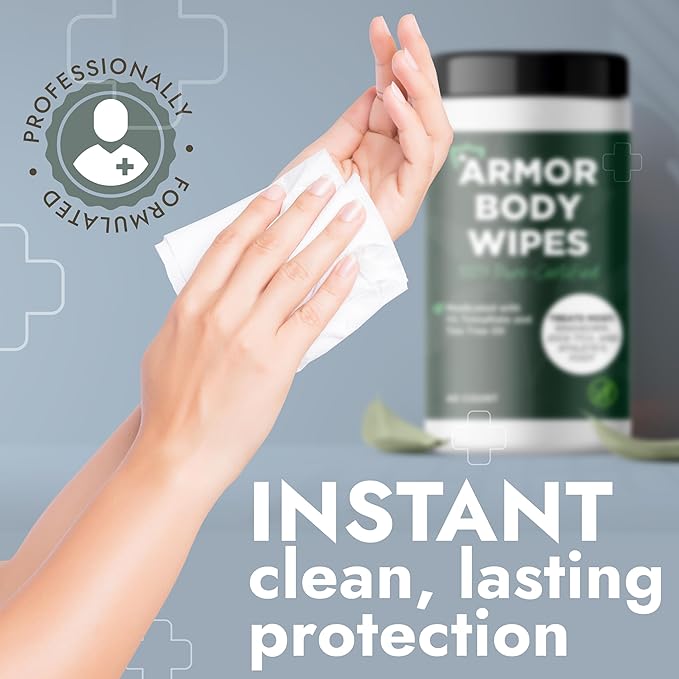 Body Wipes for Men & Women | Cleansing Body Wipes for Wrestling, Combat, Gym, Camping I Medicated with 1% Tolnaftate, Tea Tree Oil | Treats Ringworm, Jock Itch, Athlete's Foot | 40 Wipes
