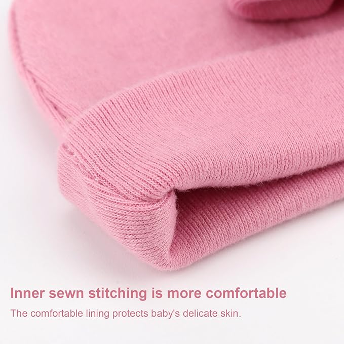 Newborn Baby Hats and Mittens Set Infant Bow Beanie Cap Toddler Gloves Newborn Hospital Hats for Baby Boy Girl 0-6 Months