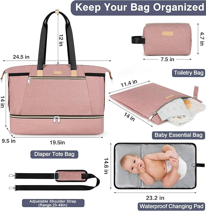 ITIEZY Diaper Bag Tote for Baby - Large Mommy Bag with Portable Changing Pad Pacifier Case, Hospital Bags Travel Baby Bag