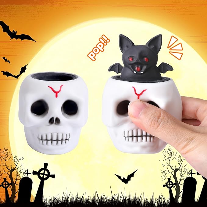 Tlswshsy 12 Pcs Halloween Skull Squishy Toy, Stretchy Skull Relieve Stress Fidget Toys, Squeeze Sensory Ghost Toys for Halloween Party Decoration Trick or Treat Office Toy