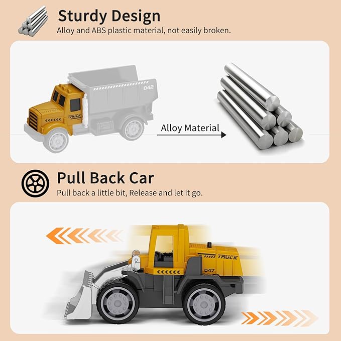 Play Construction Sand Kit,2.2lbs Magic Sand,8 Alloy Construction Vehicles,1 Inflatable Sandbox,8 Worker Figures and Road Signs,6 Castle Molds,1 Storage Box, Sensory Toys for Kids Ages 3+