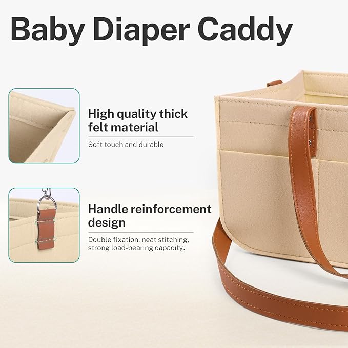 lefeke Diaper Caddy Bag,Car Organizer and Storage,Caddy Organizers with Handles and Straps, Baby Bottle Organizer for Nursery,Portable Baby Diaper Caddy (Oatmeal)