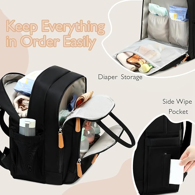 18 Pockets Large Diaper Bag Backpack with Waterproof Pockets and Stroller Buckle, Convertible Baby Bag (XL Black, Extra Large)