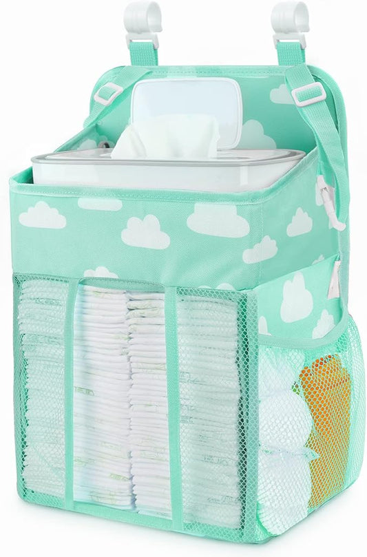 Maliton Hanging Diaper Caddy Organizer - Diaper Stacker Organizer for Changing Table, Crib, Playard & Nursery Organization Diaper Holder Baby Shower Gifts for Newborn (Blue-Green)