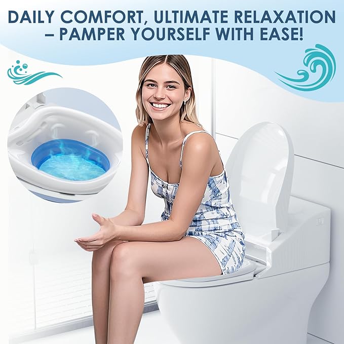 Soothic Sitz Bath, Sitz Bath for Toilet Seat Hemorrhoids and Postpartum Care, Foldable Basin for Epsom Salt Soak, Portable Bidet Temperature Resistant - Universal Fit