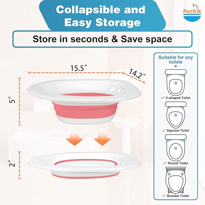 Pochik Sitz Bath for Toilet Seat, Sitz Baths for Hemorrhoids and Postpartum Care, Yoni Steam Seat, Collapsible Basin for Epsom Salt Soak, Sits Bath Kit for Women - Magenta