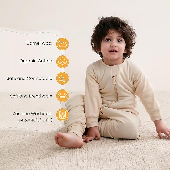 kaiya baby Unisex Toddler Sleep Sack with Feet 1.0 Tog Split Legs Sleep Sack 3T-4T, Sleep Bag Walker, Gifts for Boys & Girls, Cream